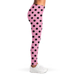 Pink And Black Polka Dot Pattern Print Women's Leggings