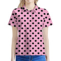 Pink And Black Polka Dot Pattern Print Women's Polo Shirt