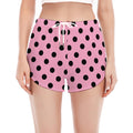 Pink And Black Polka Dot Pattern Print Women's Split Running Shorts