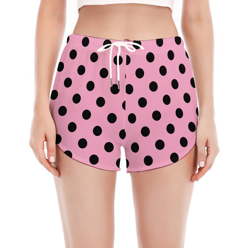 Pink And Black Polka Dot Pattern Print Women's Split Running Shorts