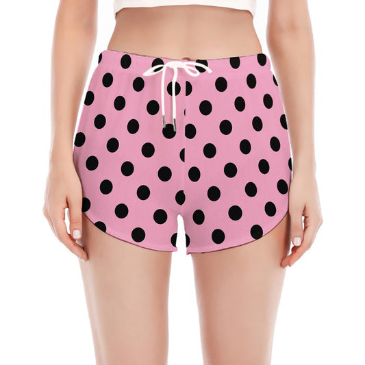 Pink And Black Polka Dot Pattern Print Women's Split Running Shorts