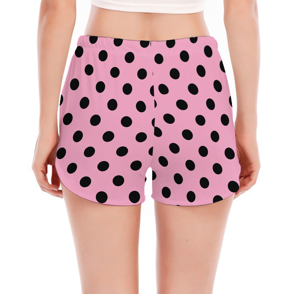 Pink And Black Polka Dot Pattern Print Women's Split Running Shorts