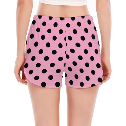 Pink And Black Polka Dot Pattern Print Women's Split Running Shorts