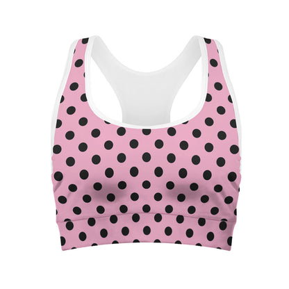 Pink And Black Polka Dot Pattern Print Women's Sports Bra