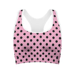 Pink And Black Polka Dot Pattern Print Women's Sports Bra