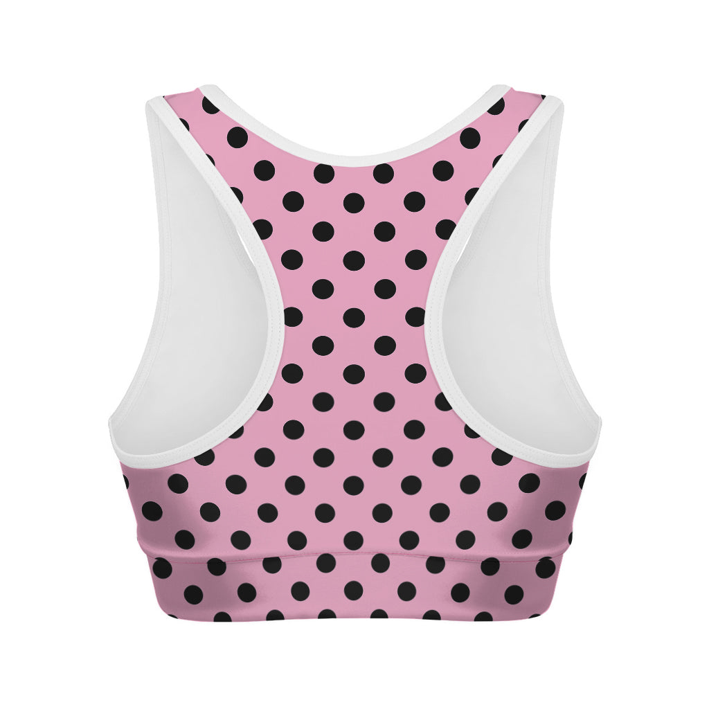 Pink And Black Polka Dot Pattern Print Women's Sports Bra