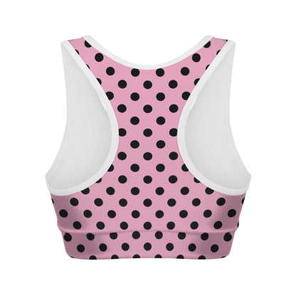 Pink And Black Polka Dot Pattern Print Women's Sports Bra