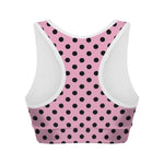 Pink And Black Polka Dot Pattern Print Women's Sports Bra