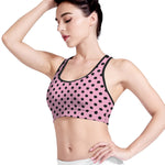 Pink And Black Polka Dot Pattern Print Women's Sports Bra