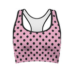 Pink And Black Polka Dot Pattern Print Women's Sports Bra