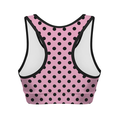 Pink And Black Polka Dot Pattern Print Women's Sports Bra