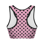 Pink And Black Polka Dot Pattern Print Women's Sports Bra