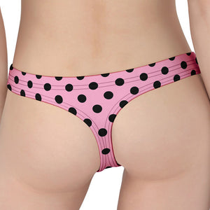 Pink And Black Polka Dot Pattern Print Women's Thong