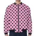 Pink And Black Polka Dot Pattern Print Zip Sleeve Bomber Jacket