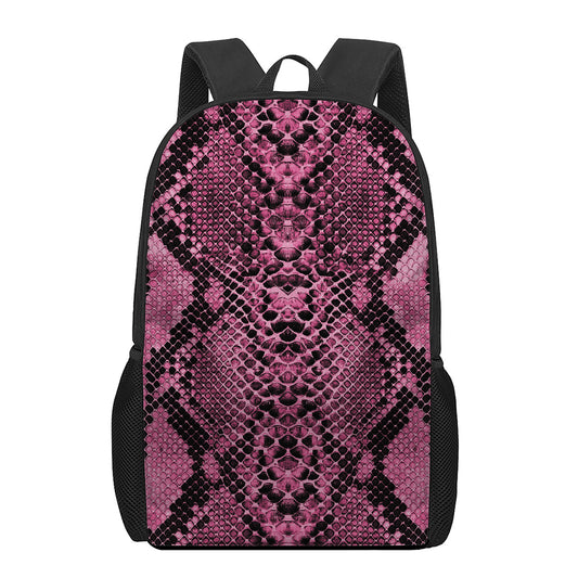 Pink And Black Snakeskin Print 17 Inch Backpack
