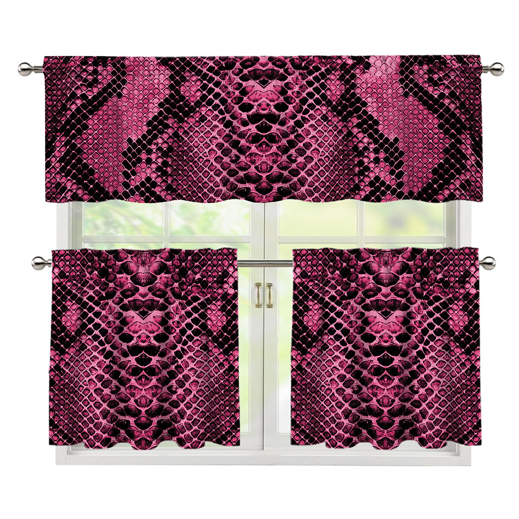 Pink And Black Snakeskin Print 3 Piece Kitchen Curtains