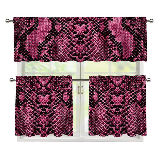 Pink And Black Snakeskin Print 3 Piece Kitchen Curtains