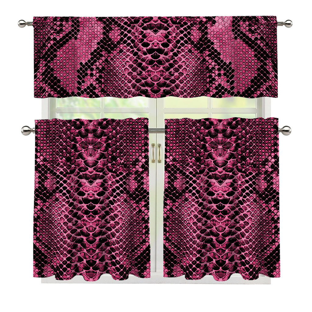 Pink And Black Snakeskin Print 3 Piece Kitchen Curtains