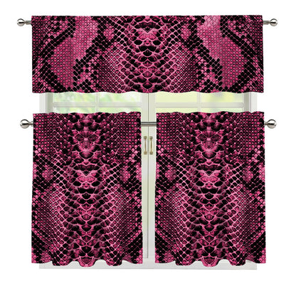 Pink And Black Snakeskin Print 3 Piece Kitchen Curtains