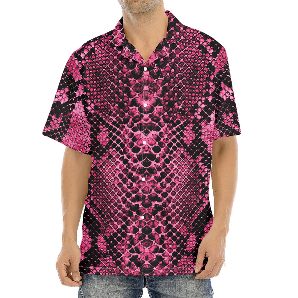 Pink And Black Snakeskin Print Aloha Shirt