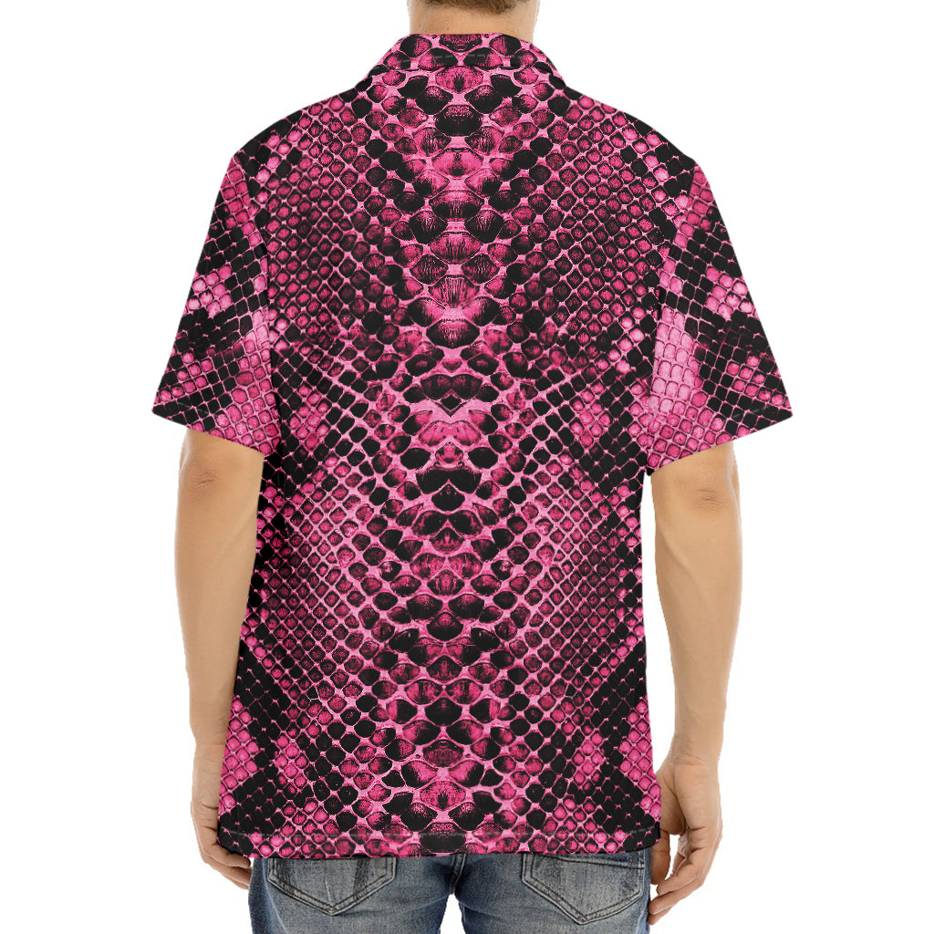 Pink And Black Snakeskin Print Aloha Shirt