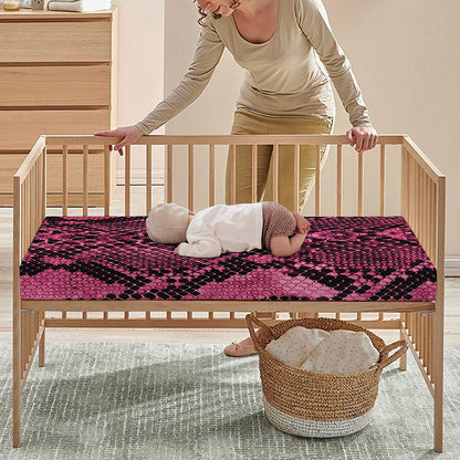 Pink And Black Snakeskin Print Baby Crib Sheet