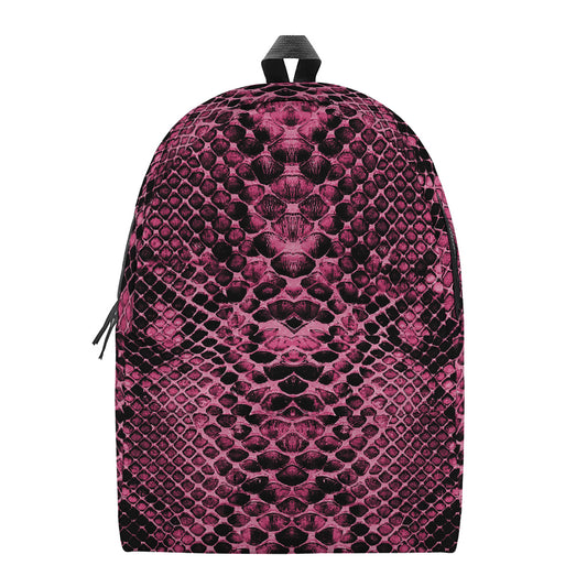 Pink And Black Snakeskin Print Backpack