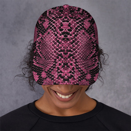 Pink And Black Snakeskin Print Baseball Cap
