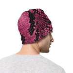 Pink And Black Snakeskin Print Beanie