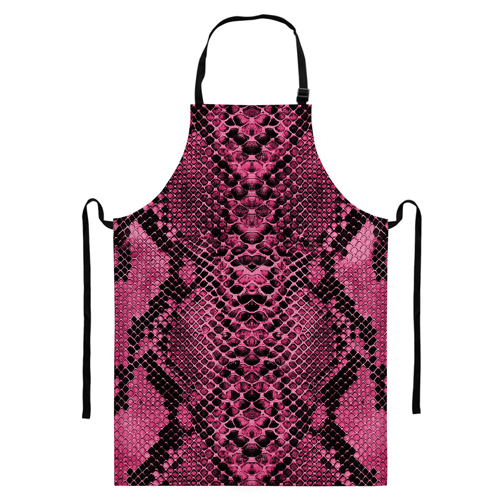 Pink And Black Snakeskin Print Bib Apron With Pocket