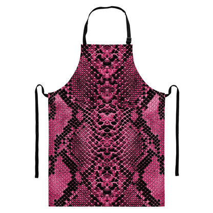 Pink And Black Snakeskin Print Bib Apron With Pocket