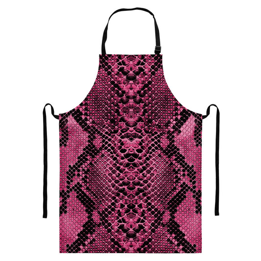Pink And Black Snakeskin Print Bib Apron With Pocket