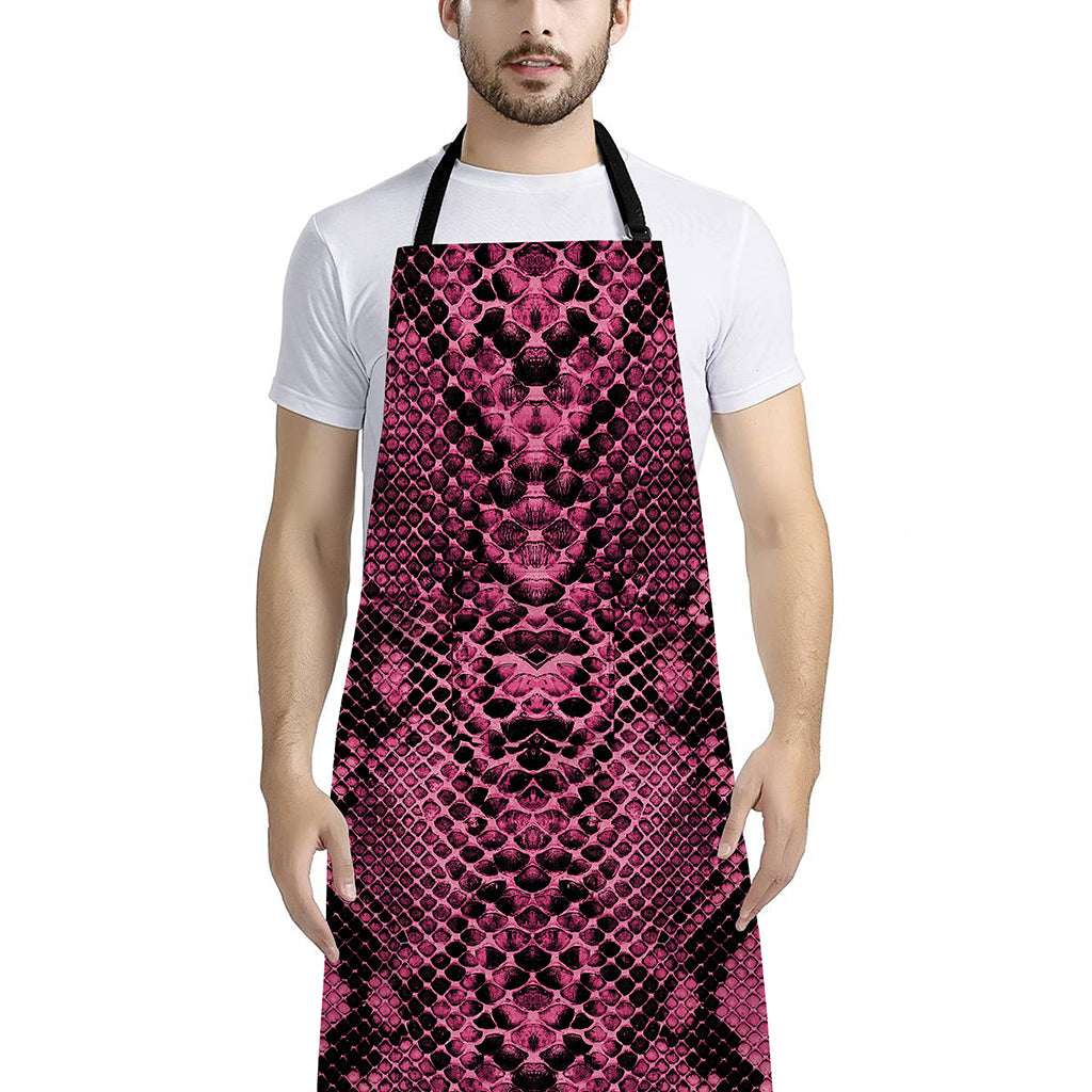 Pink And Black Snakeskin Print Bib Apron With Pocket