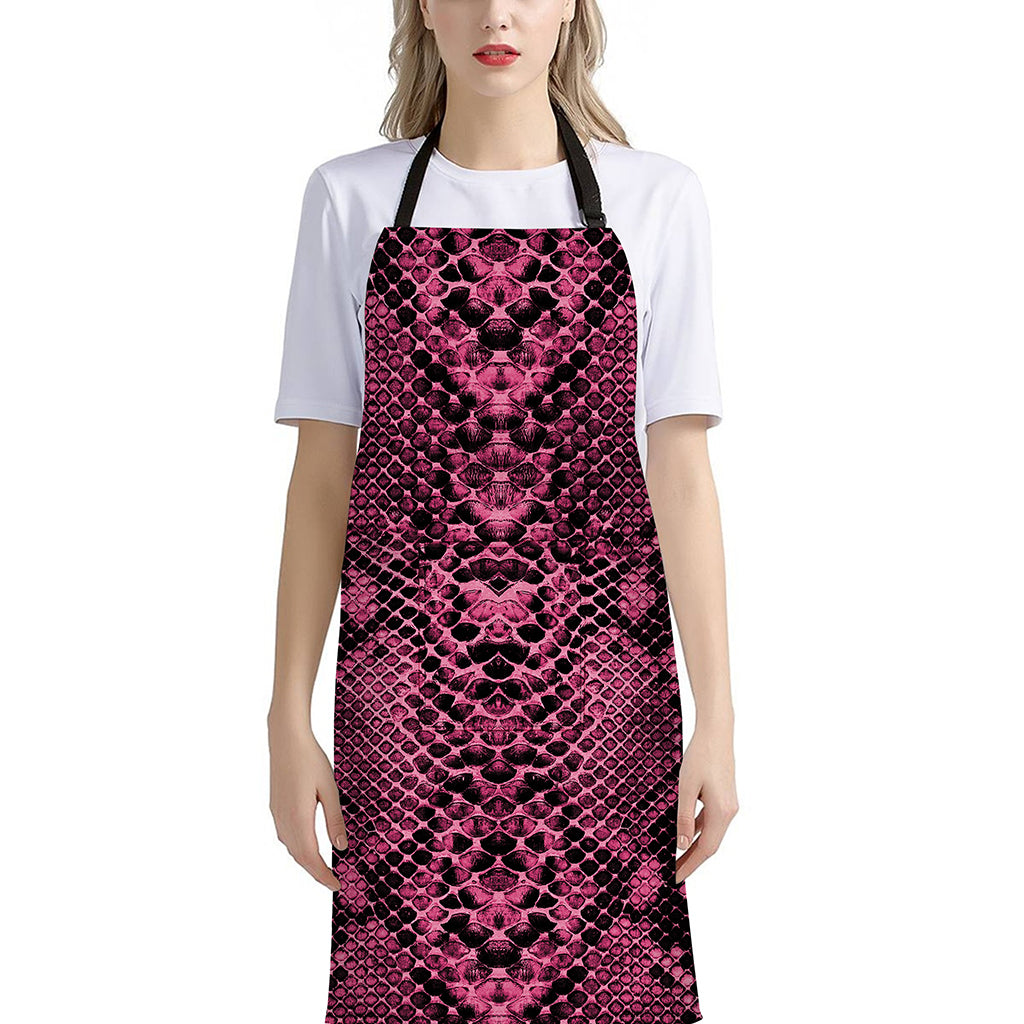 Pink And Black Snakeskin Print Bib Apron With Pocket
