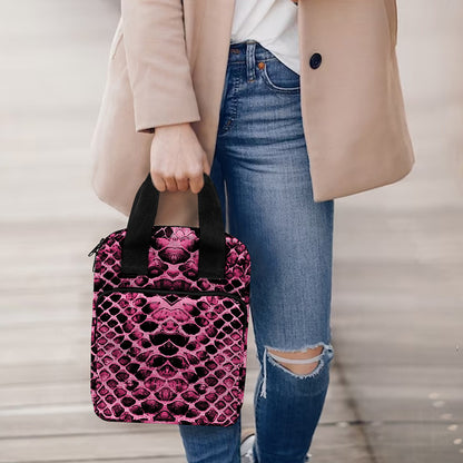 Pink And Black Snakeskin Print Bible Tote Bag