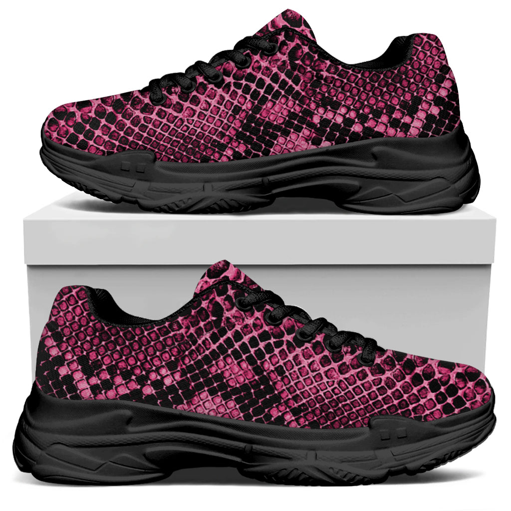 Pink And Black Snakeskin Print Black Chunky Shoes