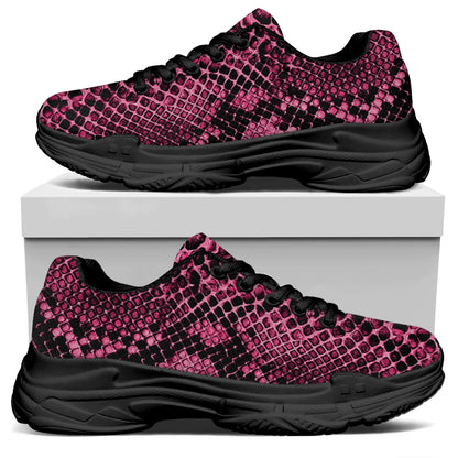 Pink And Black Snakeskin Print Black Chunky Shoes