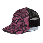 Pink And Black Snakeskin Print Black Mesh Trucker Cap