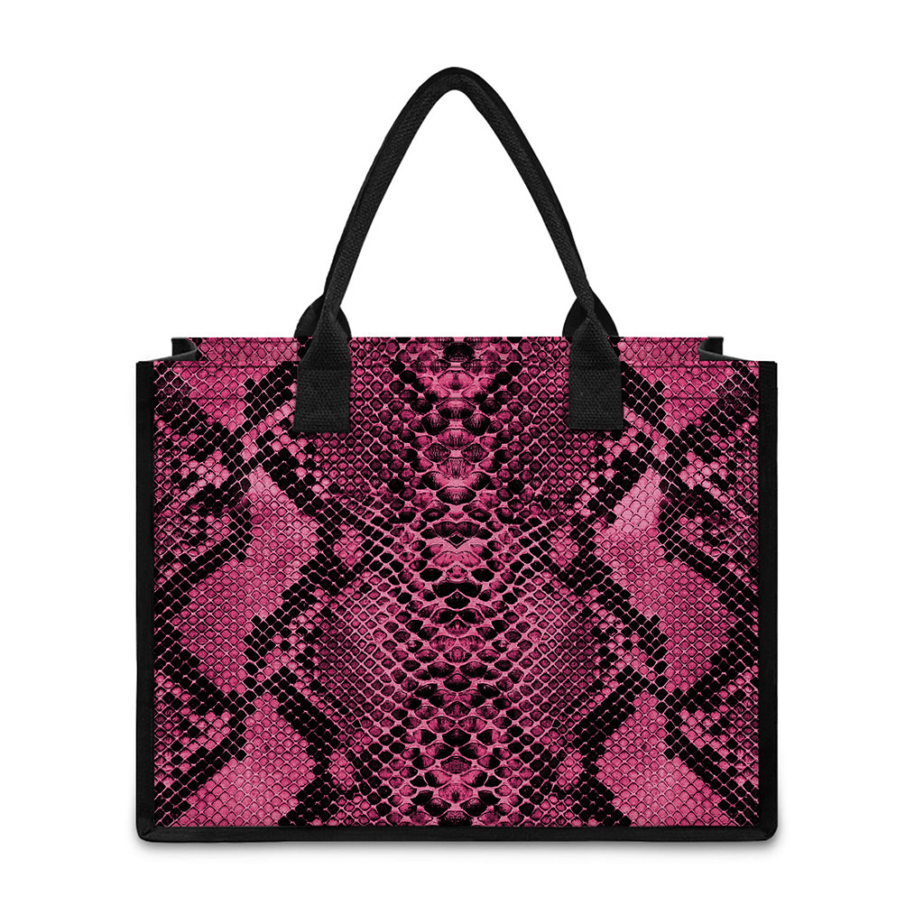 Pink And Black Snakeskin Print Canvas Tote Bag