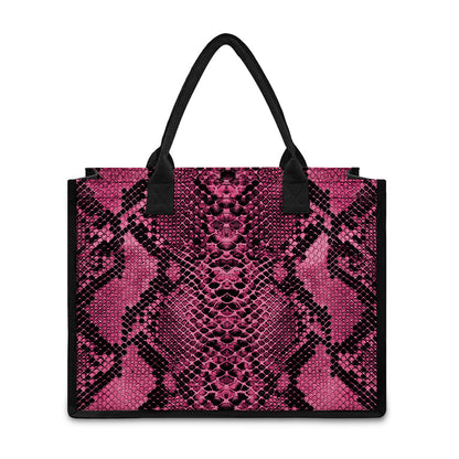 Pink And Black Snakeskin Print Canvas Tote Bag