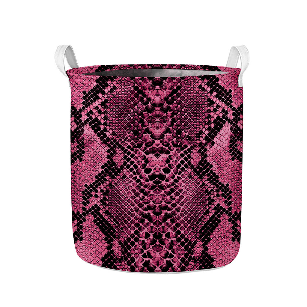 Pink And Black Snakeskin Print Collapsible Laundry Basket