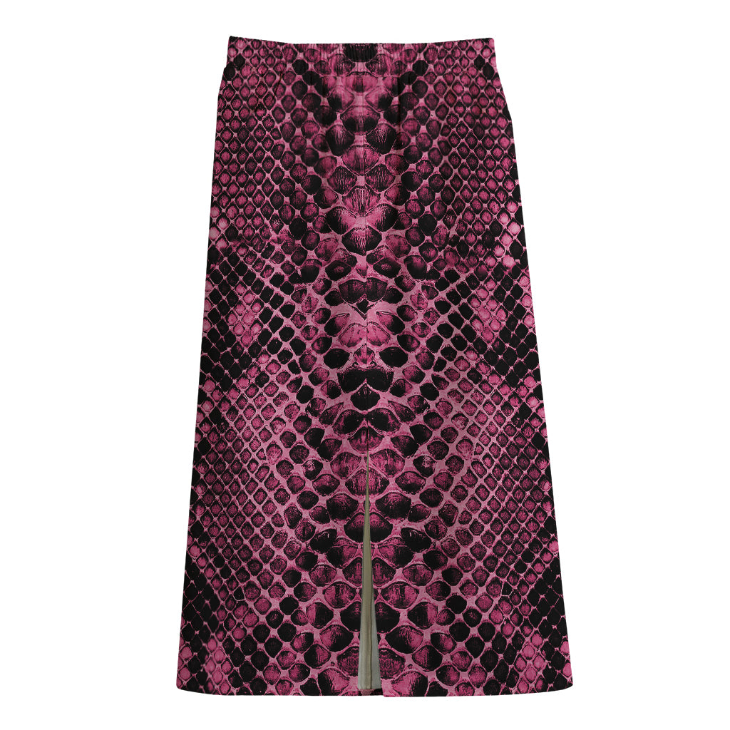 Pink And Black Snakeskin Print Cotton Front Slit Maxi Skirt
