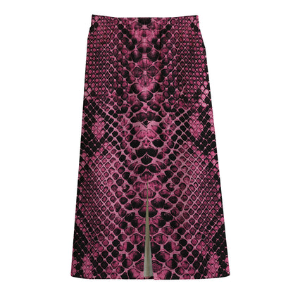 Pink And Black Snakeskin Print Cotton Front Slit Maxi Skirt
