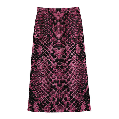 Pink And Black Snakeskin Print Cotton Front Slit Maxi Skirt