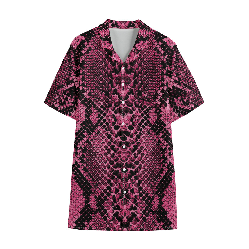 Pink And Black Snakeskin Print Cotton Hawaiian Shirt