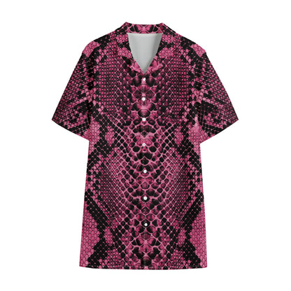 Pink And Black Snakeskin Print Cotton Hawaiian Shirt