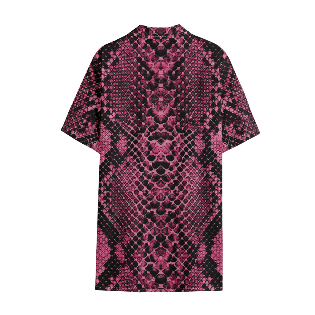 Pink And Black Snakeskin Print Cotton Hawaiian Shirt
