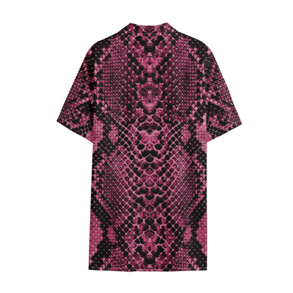 Pink And Black Snakeskin Print Cotton Hawaiian Shirt