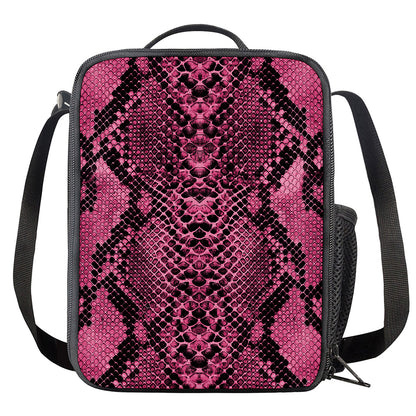 Pink And Black Snakeskin Print Crossbody Lunch Bag
