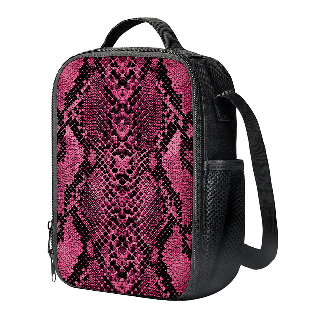 Pink And Black Snakeskin Print Crossbody Lunch Bag